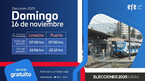 Tren Limache-Puerto funcionará sin costo el Domingo 16